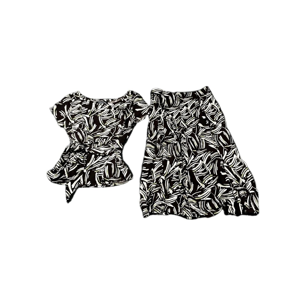 Perceptions Blouse Top & Skirt 2 Piece Set Womens 10 Multicolor Abstract Print
